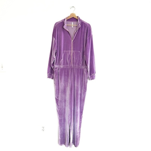 Fabletics Womens 2X Purple Velvet Utility Jumpsuit Zip Up Comfort Athleisure - Picture 1 of 4